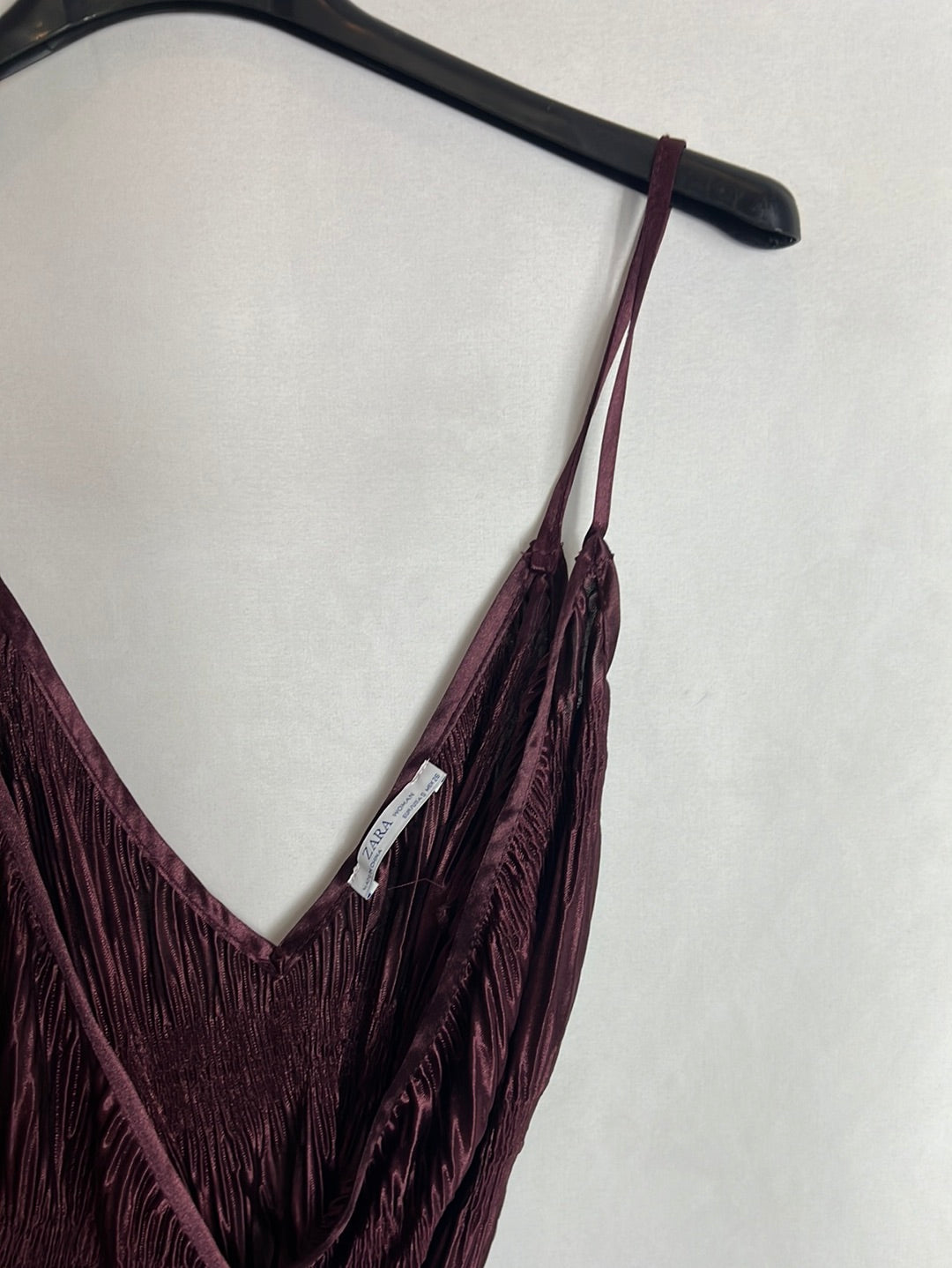 ZARA. Top cruzado plisado berenjena. T S