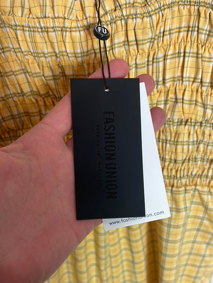 FASHION UNION. Mono amarillo cuadros T.38