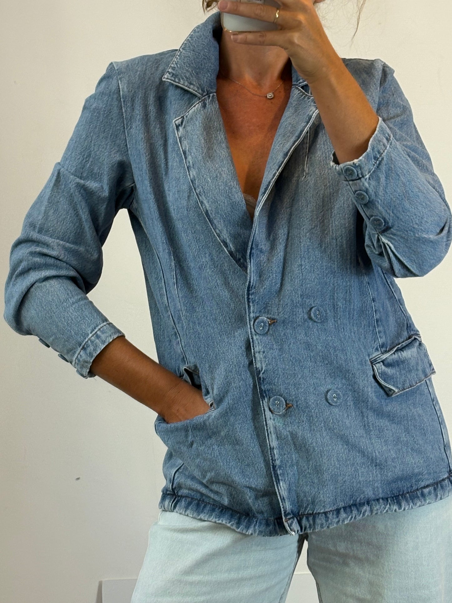 ZARA. Blazer denim cruzada. T XS(S)