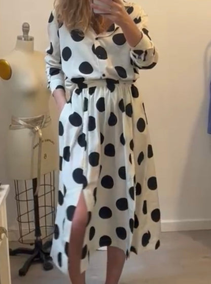 MARZIA GENESI. Total look skirt and silk blouse with polka dots. T 38/40