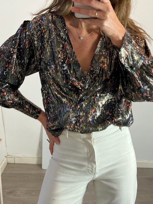 IRO. Flowy metallic thread blouse size 36