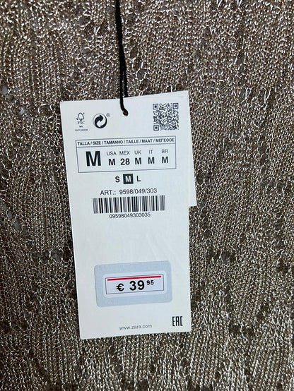 ZARA. Vestido midi dorado calado. T M