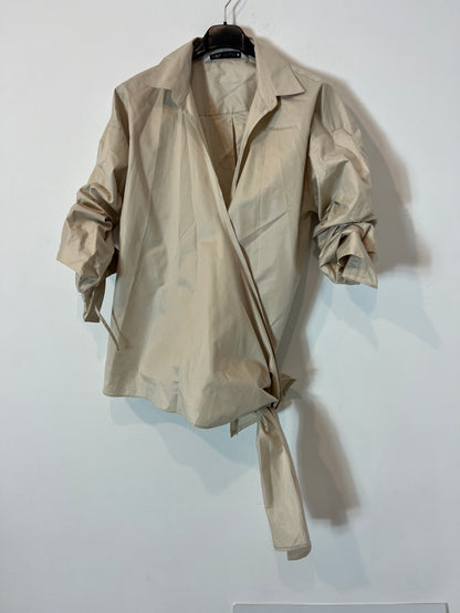 ZARA. Beige wrap blouse with sleeve detail. XS
