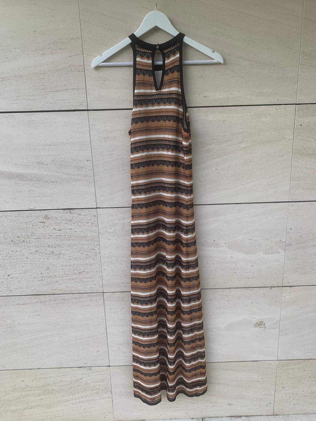 SĖZANE. Vestido largo cochet tricolor