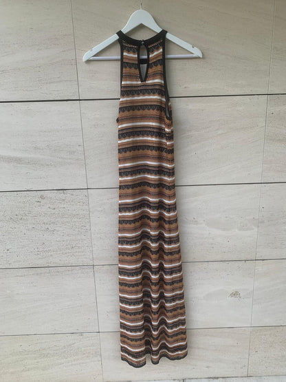 SĖZANE. Vestido largo cochet tricolor