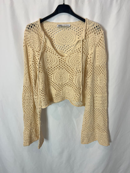 ZARA. Top calado beige. T S