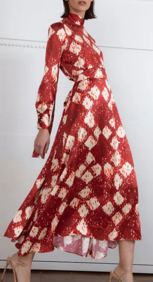IQ COLLECTION. Vestido fluido estampado lazada