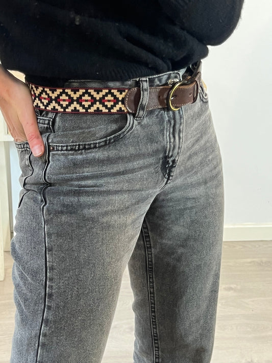 OTHER. Geometric print and leather belt TS/M