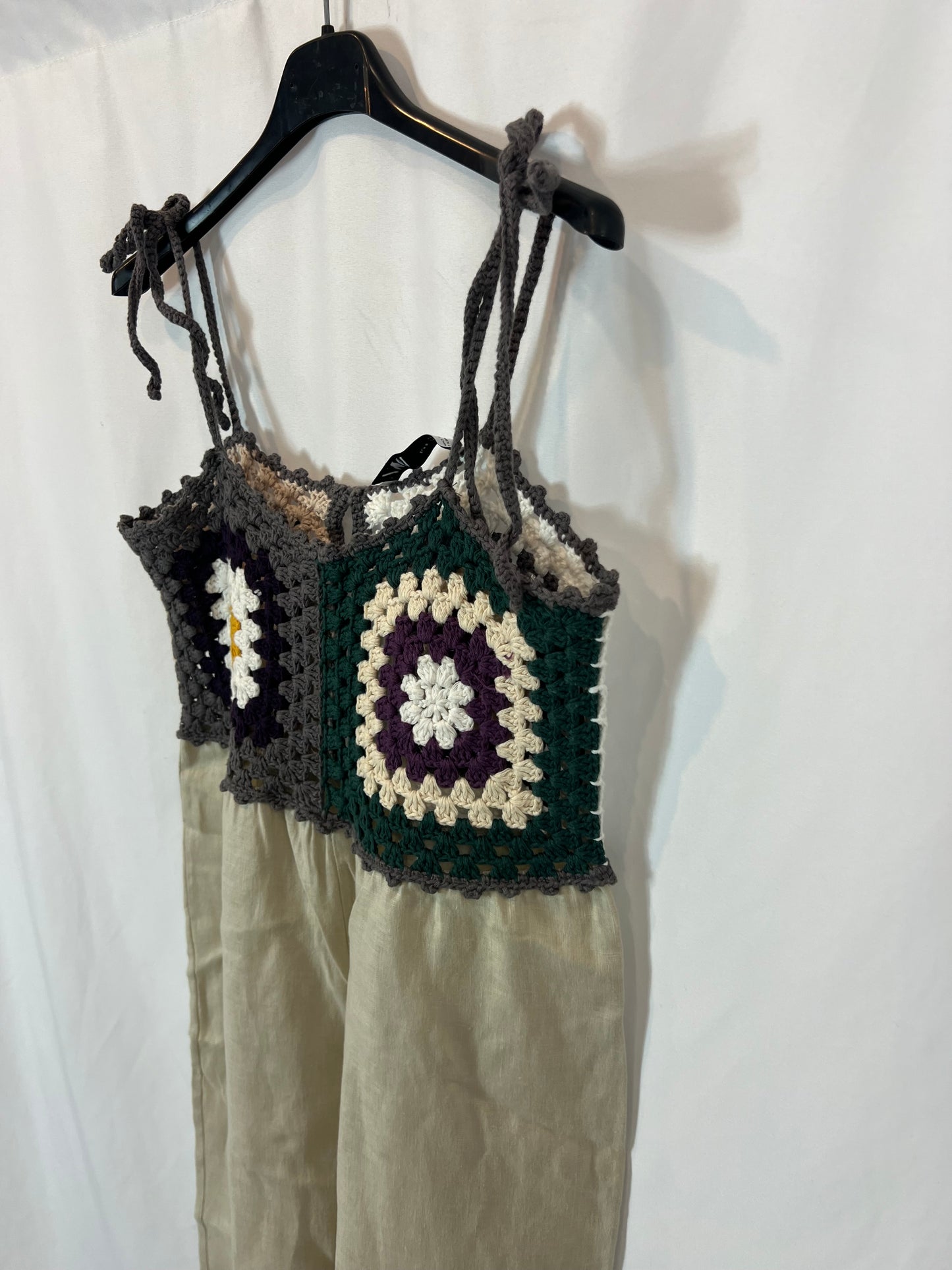 ZARA. Mono largo lino y crochet colores. T S