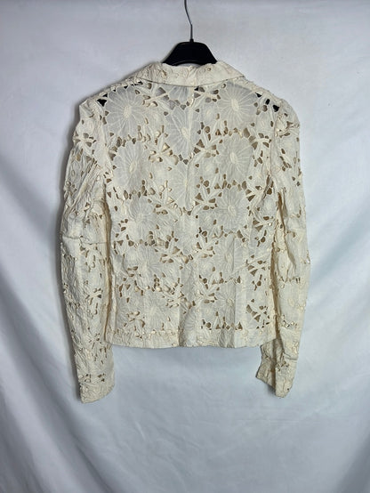 PEDRO DEL HIERRO. Chaqueta beige troquelada T.S