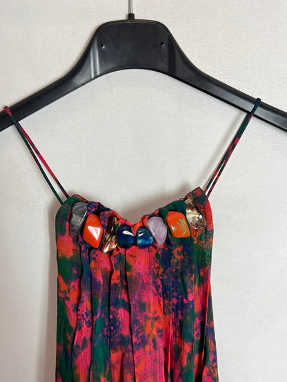 ZARA. Vestido midi gasa estampado cuello halter. T S