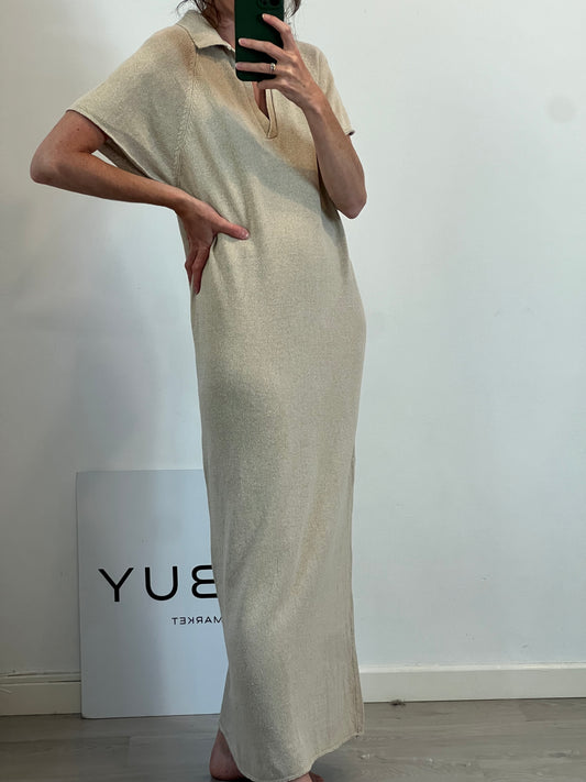 ZARA. Vestido largo beige mezcla. T S