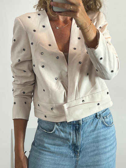 INTROPIA. Beige jacket with rhinestone detail. Size 46 (L)