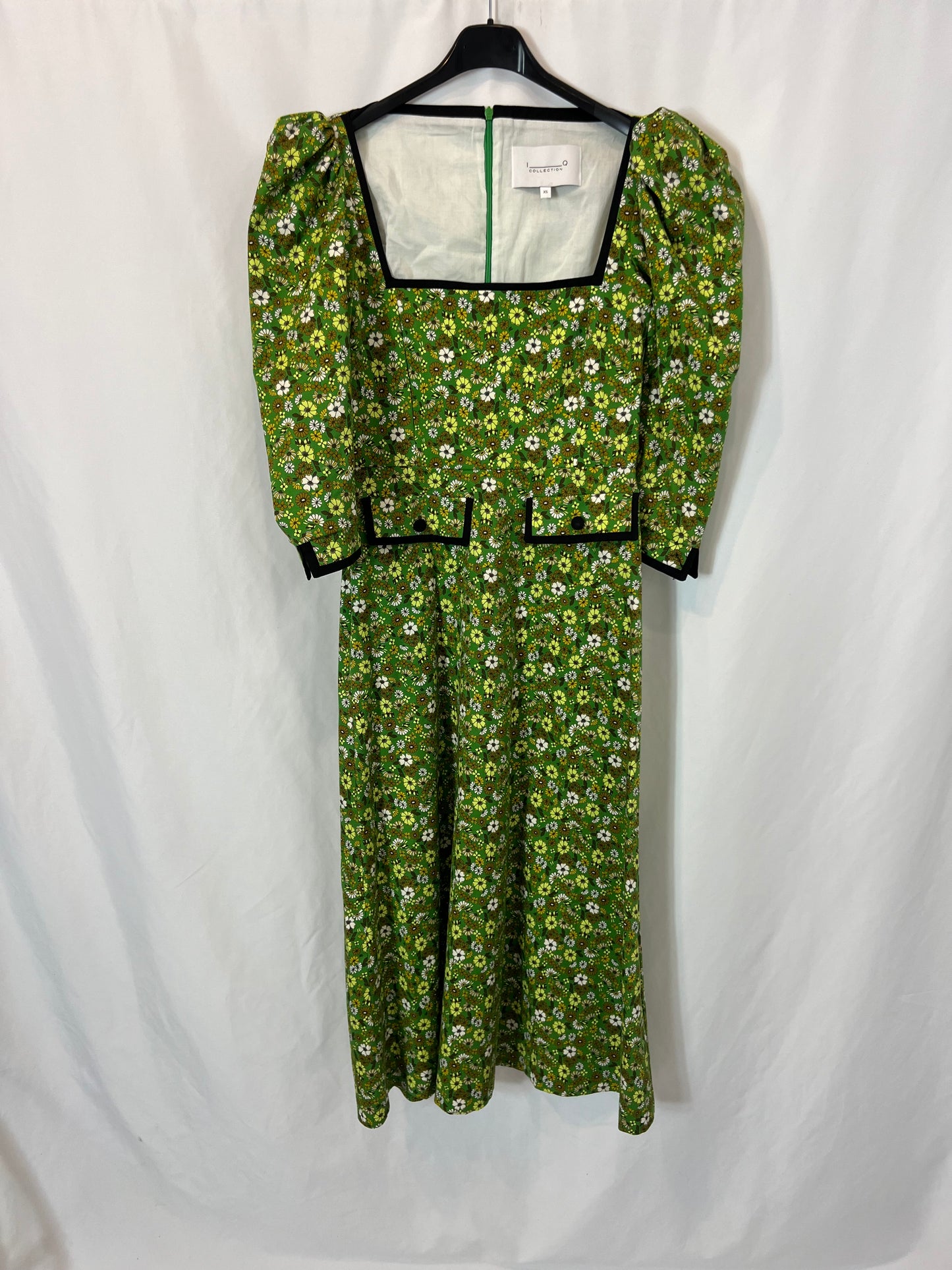 IQ COLLECTIOM. Vestido midi verde flores T.xs