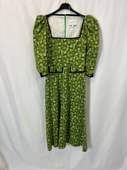 IQ COLLECTIOM. Vestido midi verde flores T.xs
