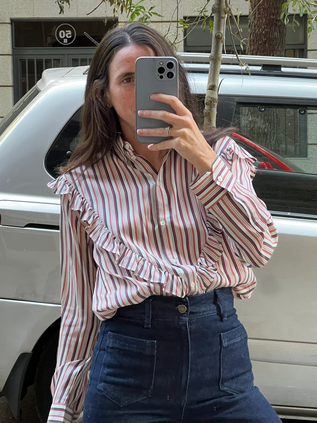 MASSCOB. Blusa seda rayas volante