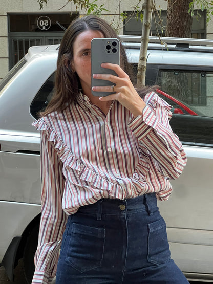 MASSCOB. Blusa seda rayas volante