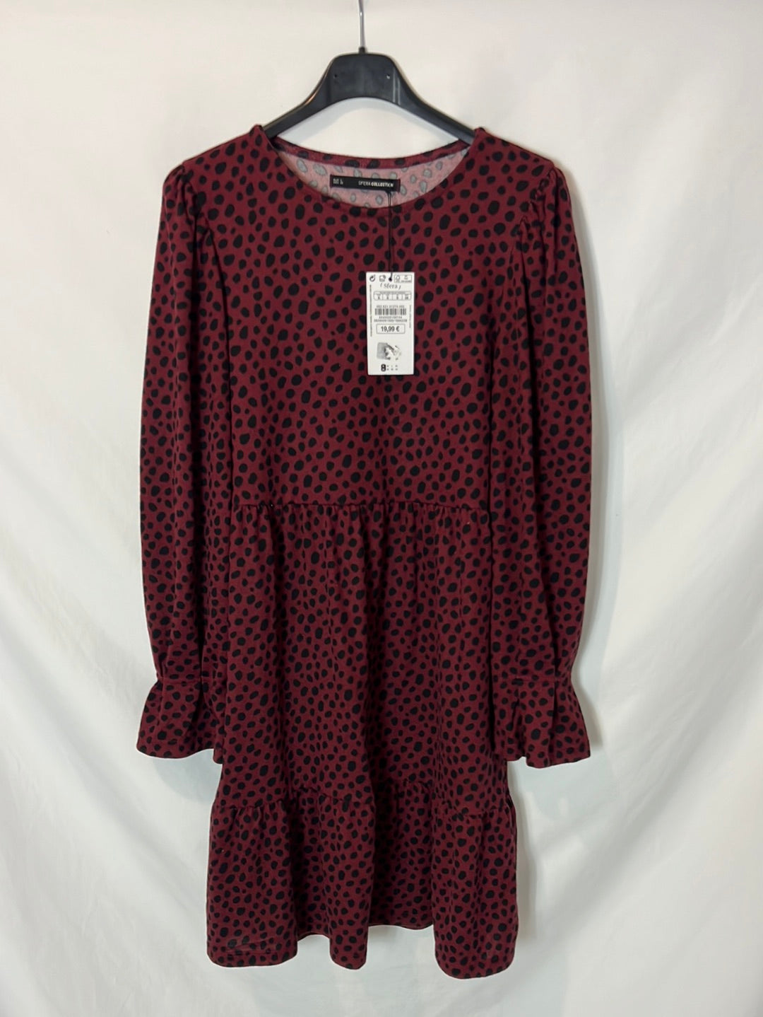 SFERA. Vestido punto burdeos animal print. T S