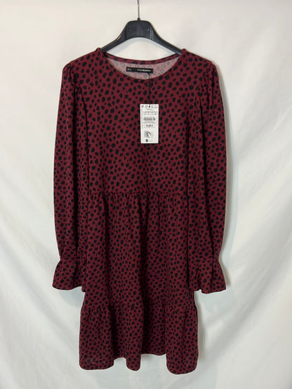 SFERA. Vestido punto burdeos animal print. T S