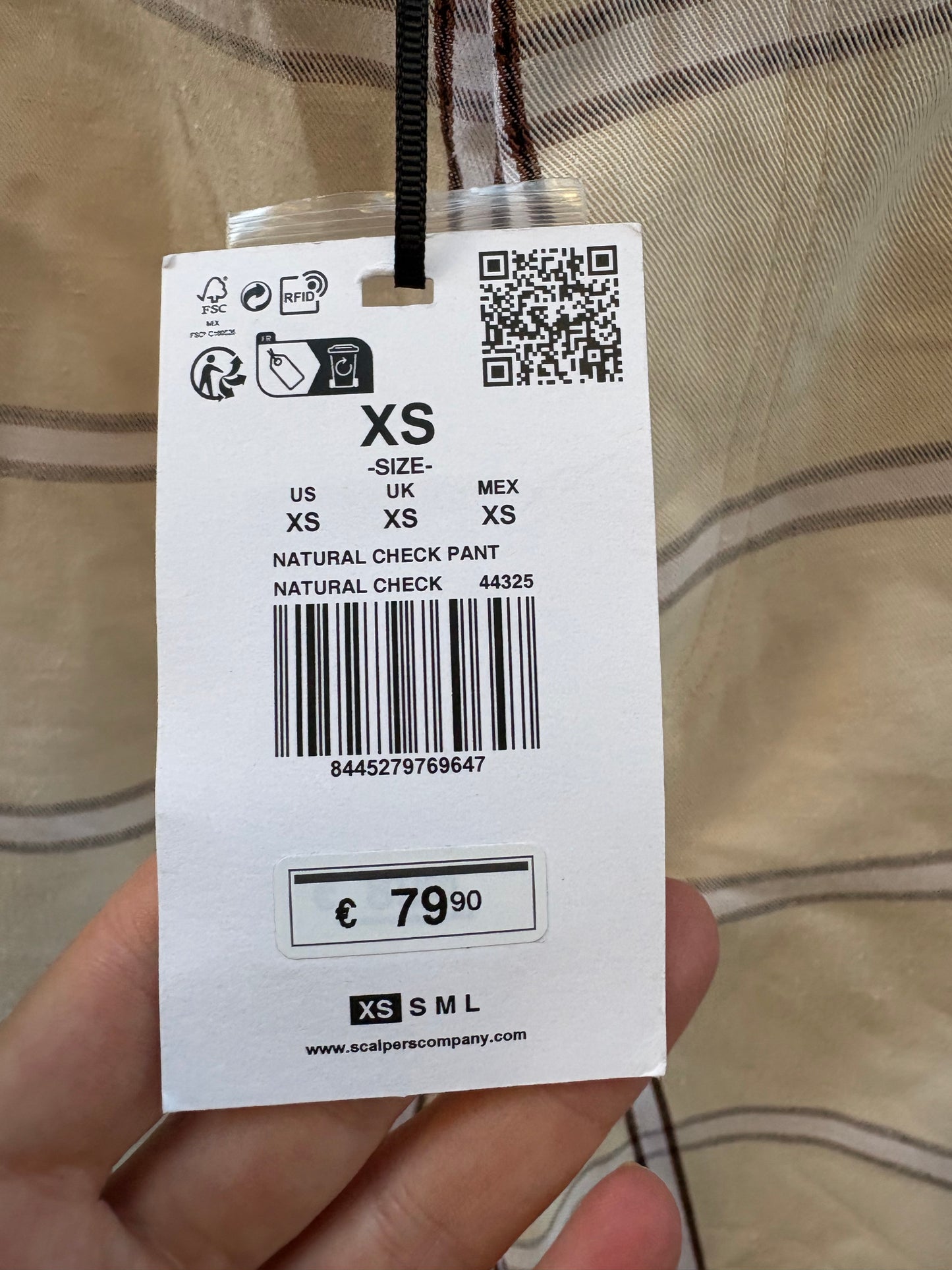 SCALPERS. Pantalón beige cuadros. T S