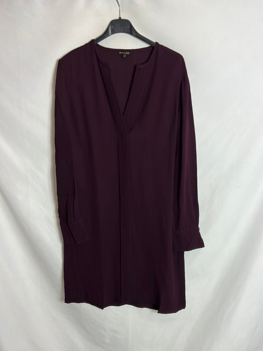 MASSIMO DUTTI. Vestido corto color berenjena. T 40