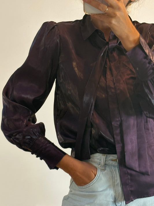 VILA. Blusa blusa burdeos brillo T.36