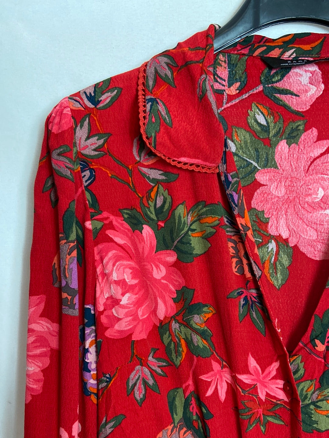 red print dress zara ZW COLLECTION FLORAL PRINT DRESS - Red / White