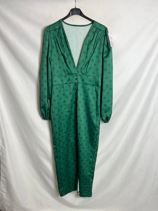 CLARA CASTLE. Vestido midi verde lunares.  T M
