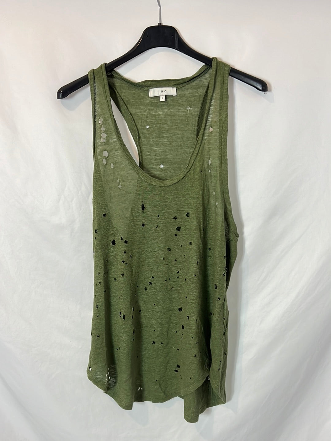 IRO. Perforated green linen top. Size 1 (S/M)
