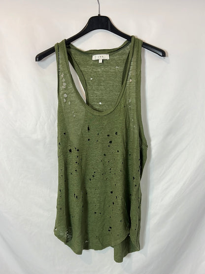 IRO. Perforated green linen top. Size 1 (S/M)
