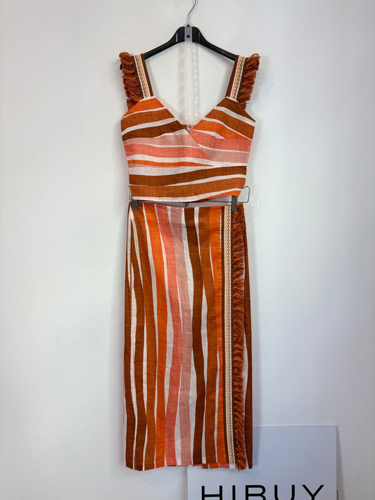 VANDERWILDE. Conjunto top y falda flecos