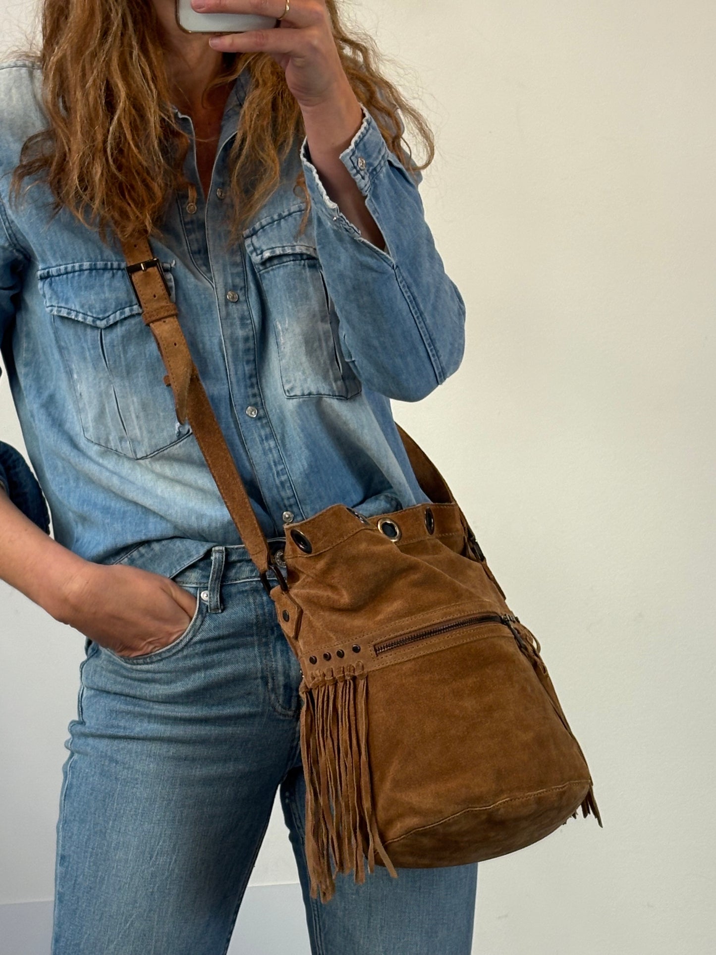 ZADIG & VOLTAIRE. Bolso bandolera ante flecos