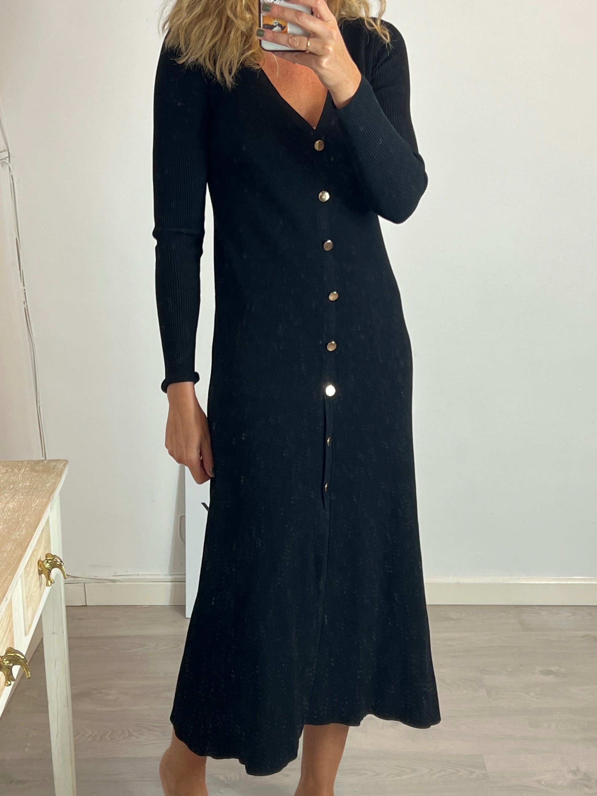 Vestido Midi Vestido Chaleco Botones Negro Zara Vestido Largo