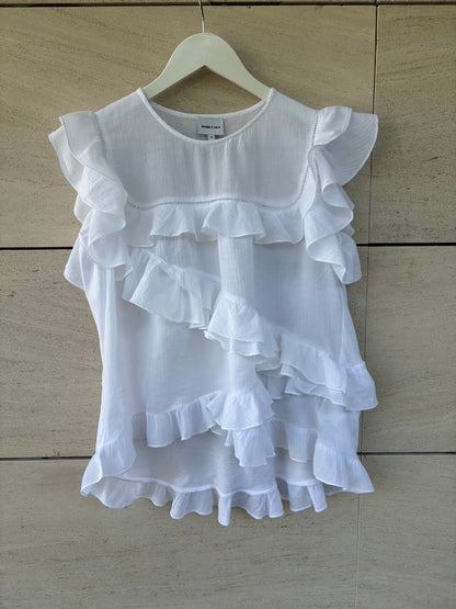 BIMBA Y LOLA. Blusa blanca volantes