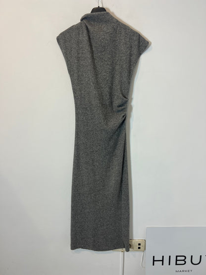 ZARA. Vestido largo punto gris fruncidos. T S