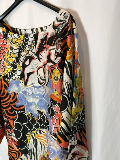 PHILOSOPHY OF ALBERTA FERRETT. Printed silk top/dress. Size 38