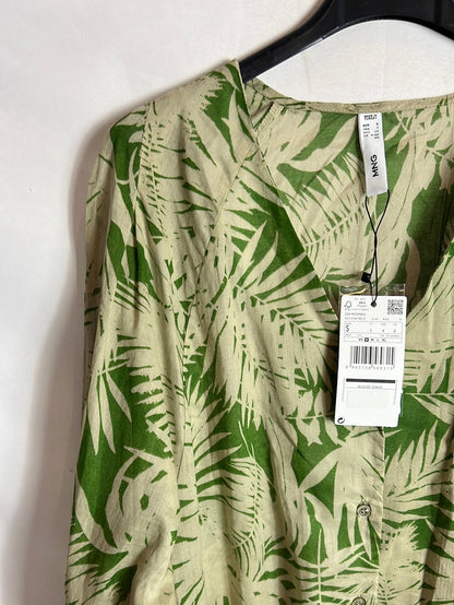 MANGO. Blusa verde hojas. TS