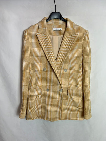 MANGO. Blazer cuadros amarilla. T S