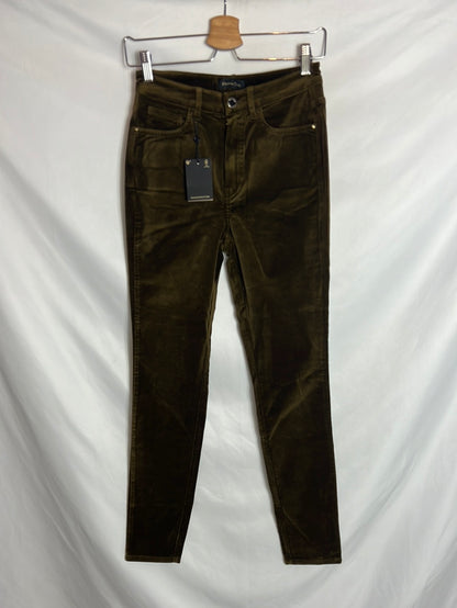 MASSIMO DUTTI. Pantalón pitillo terciopelo caqui. T 36