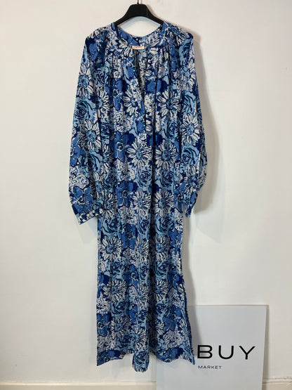 BUGANVILIA. Blue and white floral dress, size XL