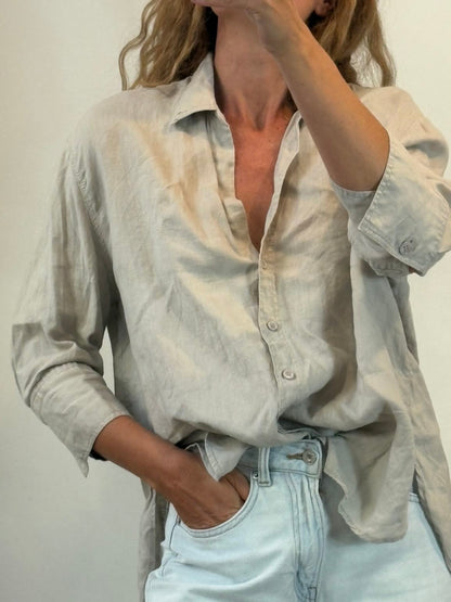 ZARA. Camisa lino gris claro