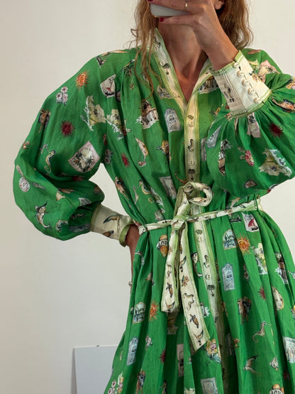 ALÉMAIS. Vestido lino abotonado estampado