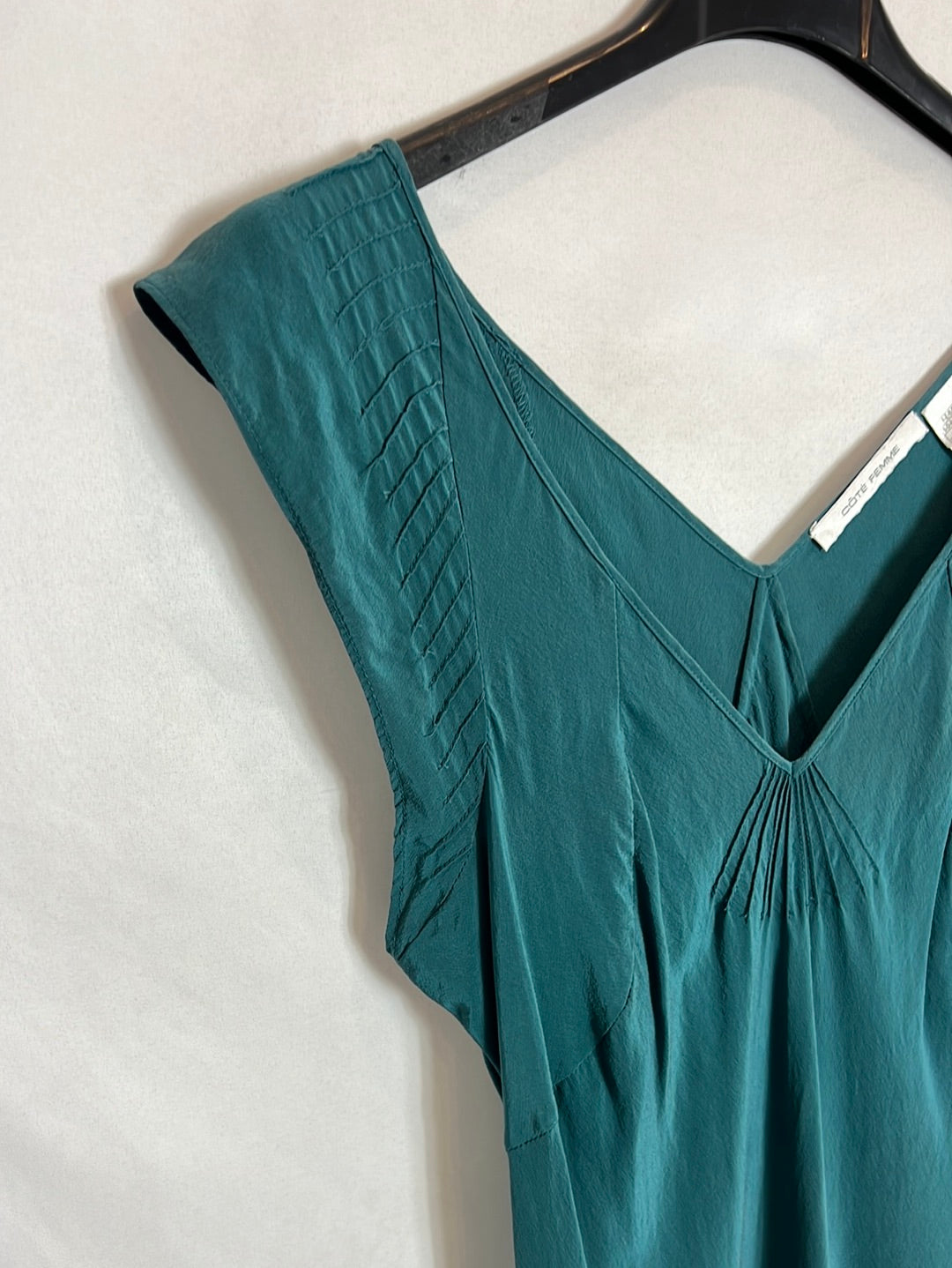 CÔTE FEMME. Vestido midi seda verde agua. T 36