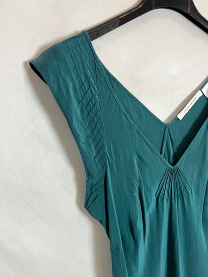 CÔTE FEMME. Vestido midi seda verde agua. T 36