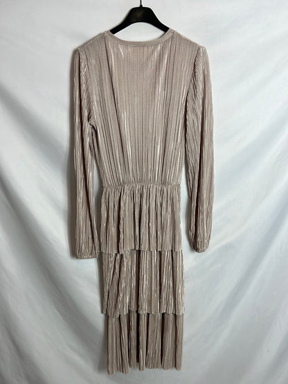 ZARA. Champagne-colored pleated midi dress. TM