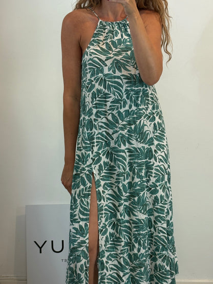 Vestido midi estampado halter