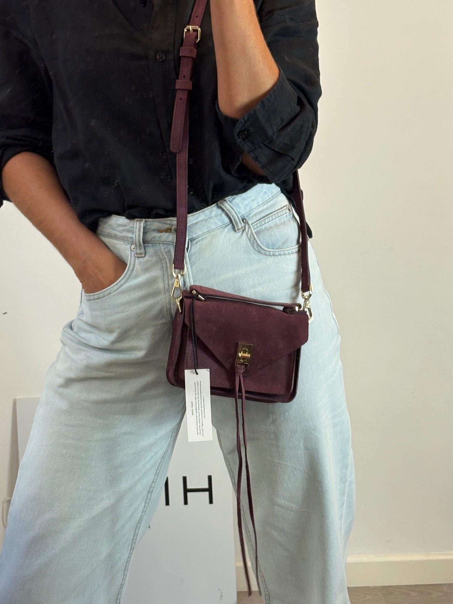 REBECCA MINKOFF. Bolso mini piel berenjena