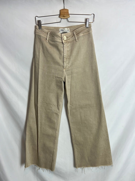 ZARA. Pantalón culotte beige T.38