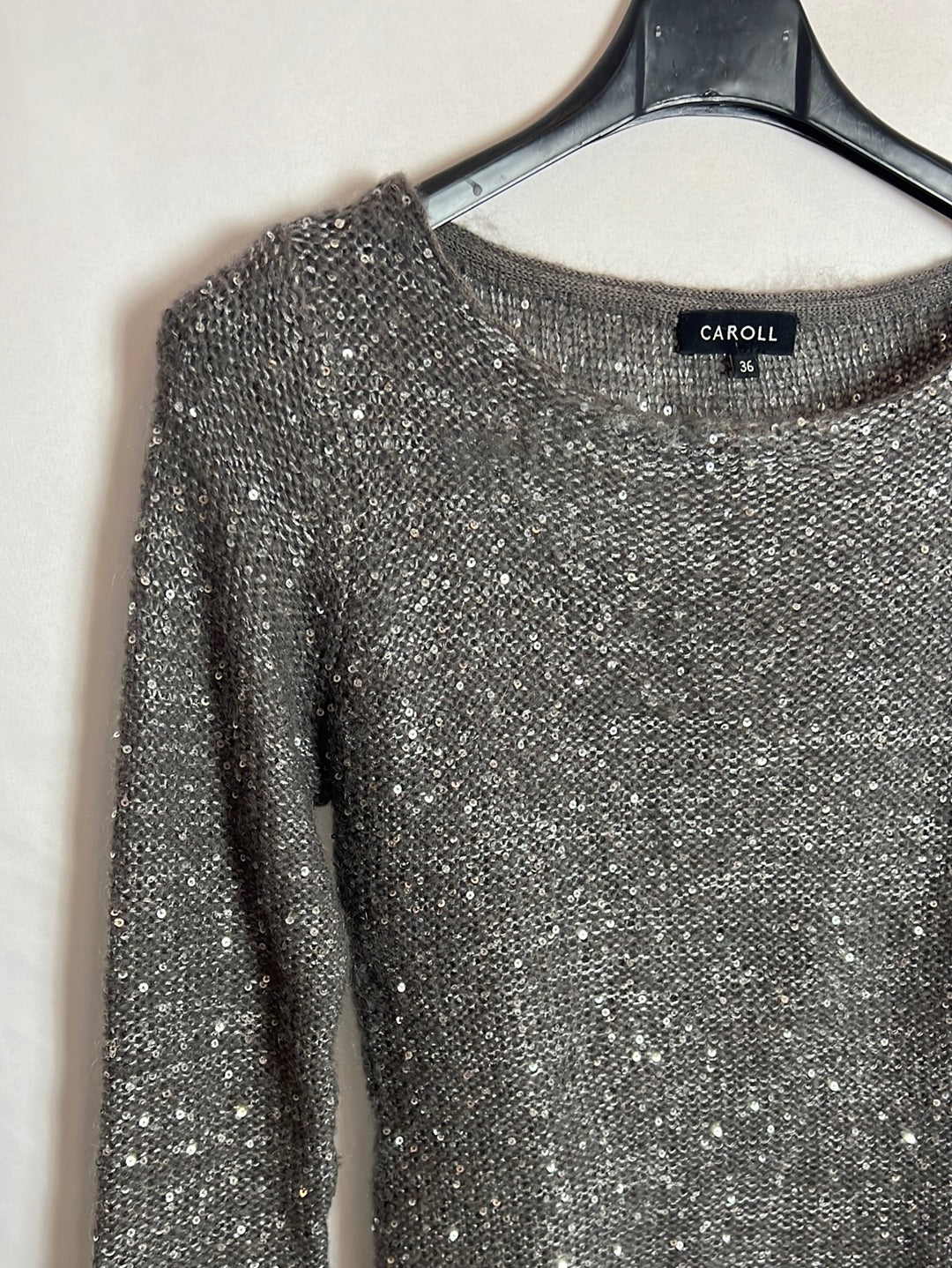 CAROLL. Jersey gris lentejuelas. T 36