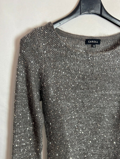 CAROLL. Jersey gris lentejuelas. T 36